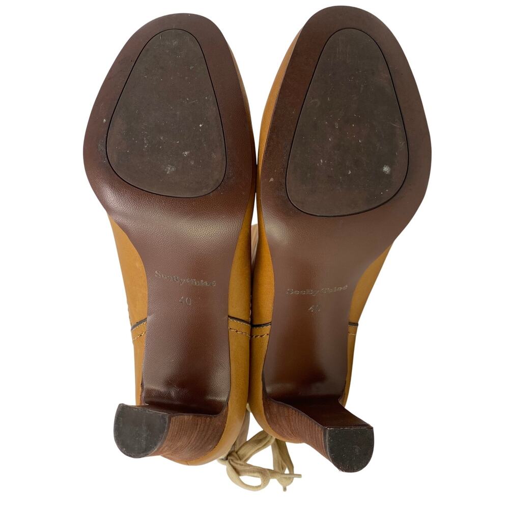 See By Chloé Lara Tan Soft Calfskin Leather Corset Heel Boots Box 40 - Picture 12 of 14